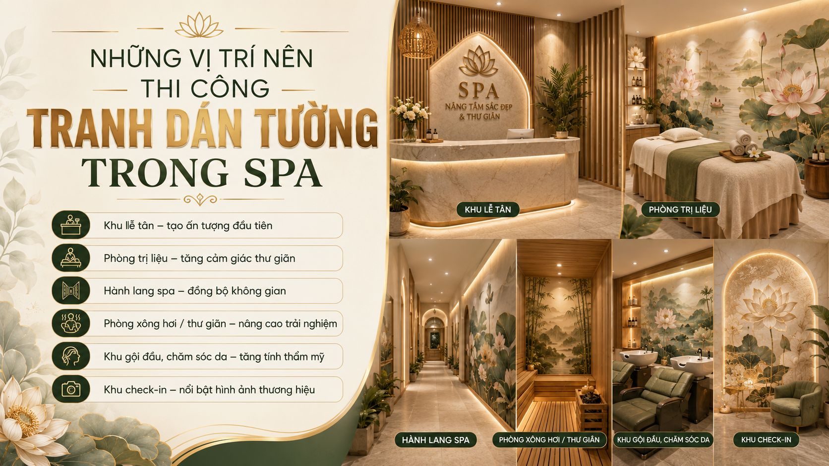 những vị trí nên thi công tranh dán tường spa