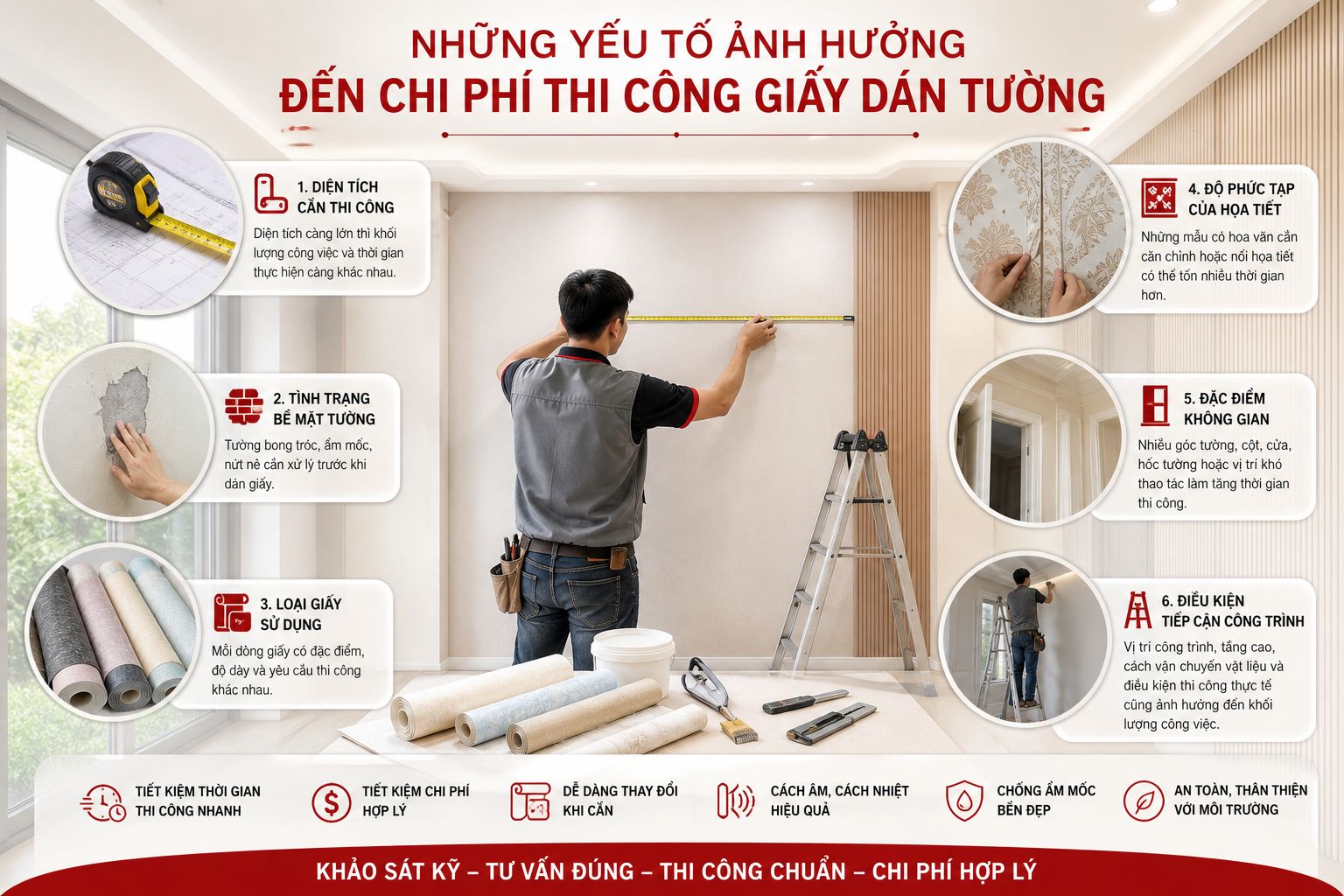 những yếu tố ảnh hưởng đến giá thi công giấy dán tường 