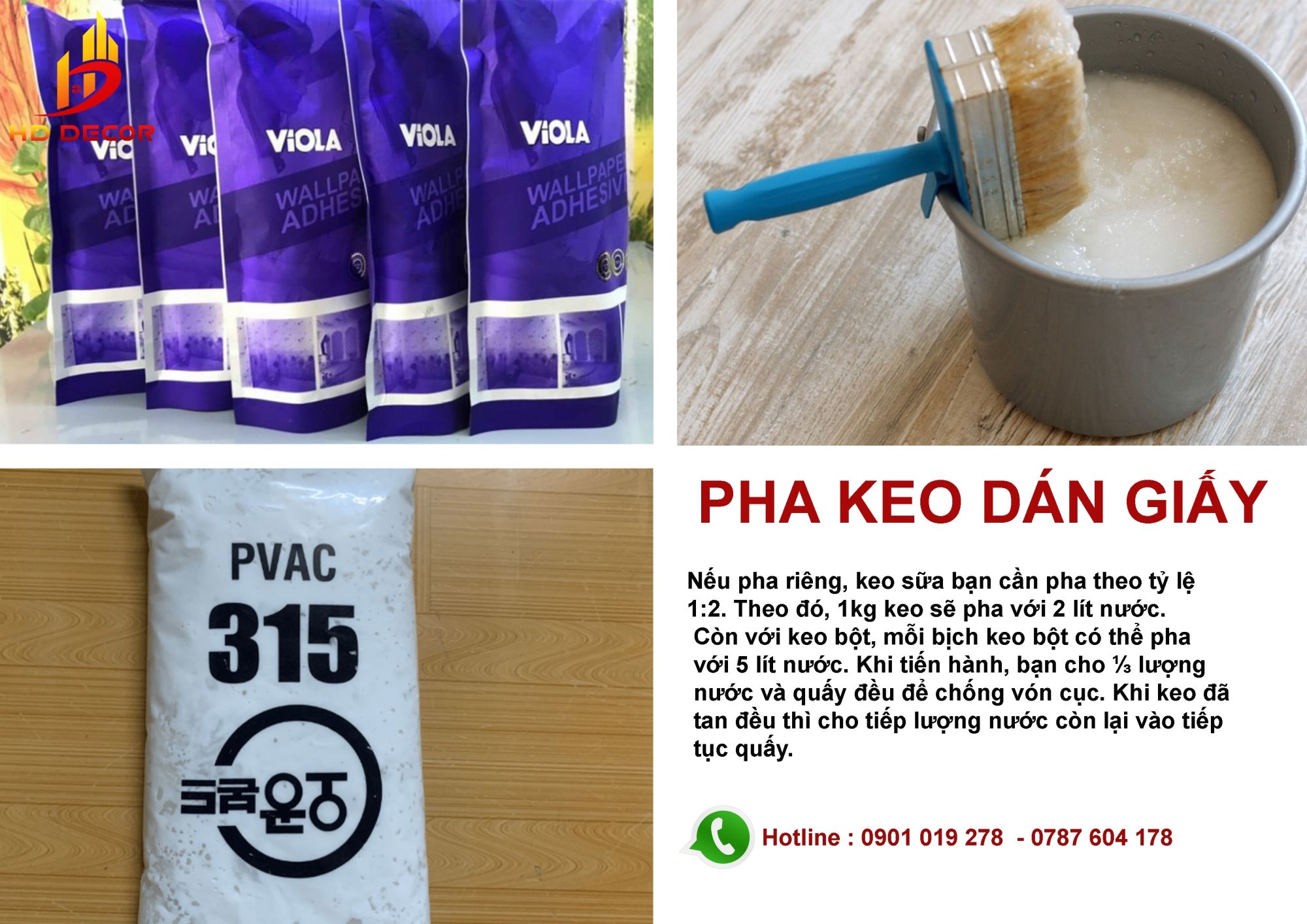 pha keo dán giấy dán tường 