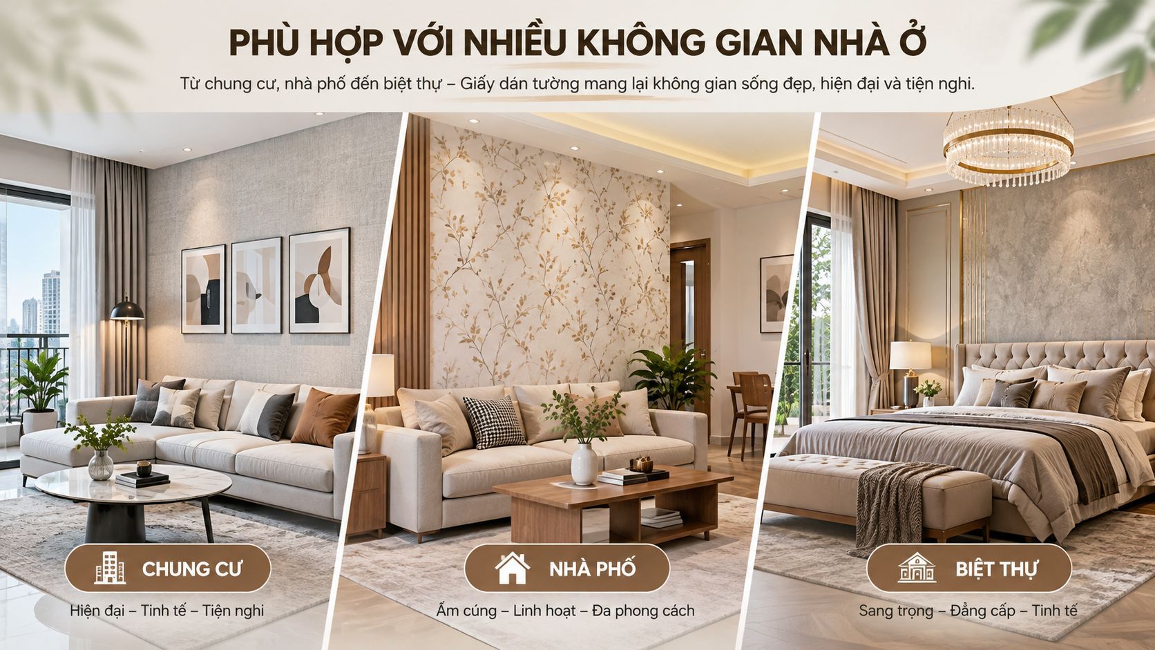 giấy dán tường phù hợp với nhiều không gian nhà ở
