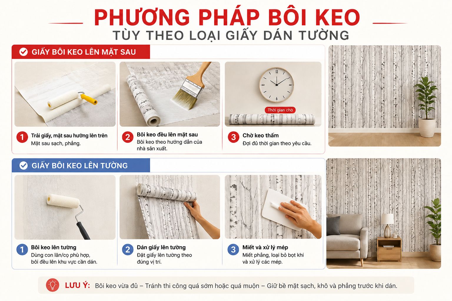 phương pháp bôi keo cho giấy dán tường