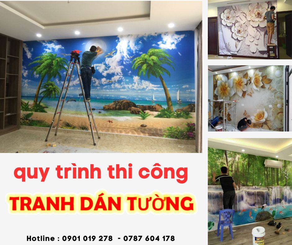 quy trình thi công tranh dán tường 3d - 5d - 8d giá rẻ 