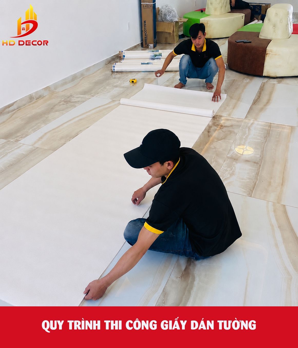 quy trình thi công giấy dán tường 