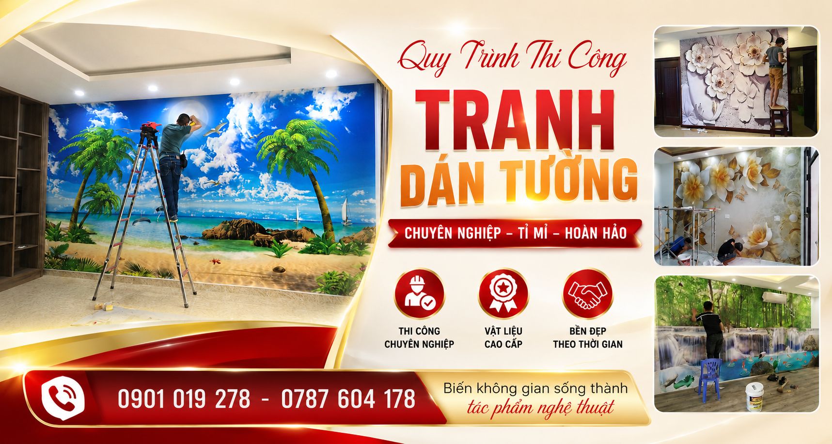 quy trình thi công  tranh dán tường 