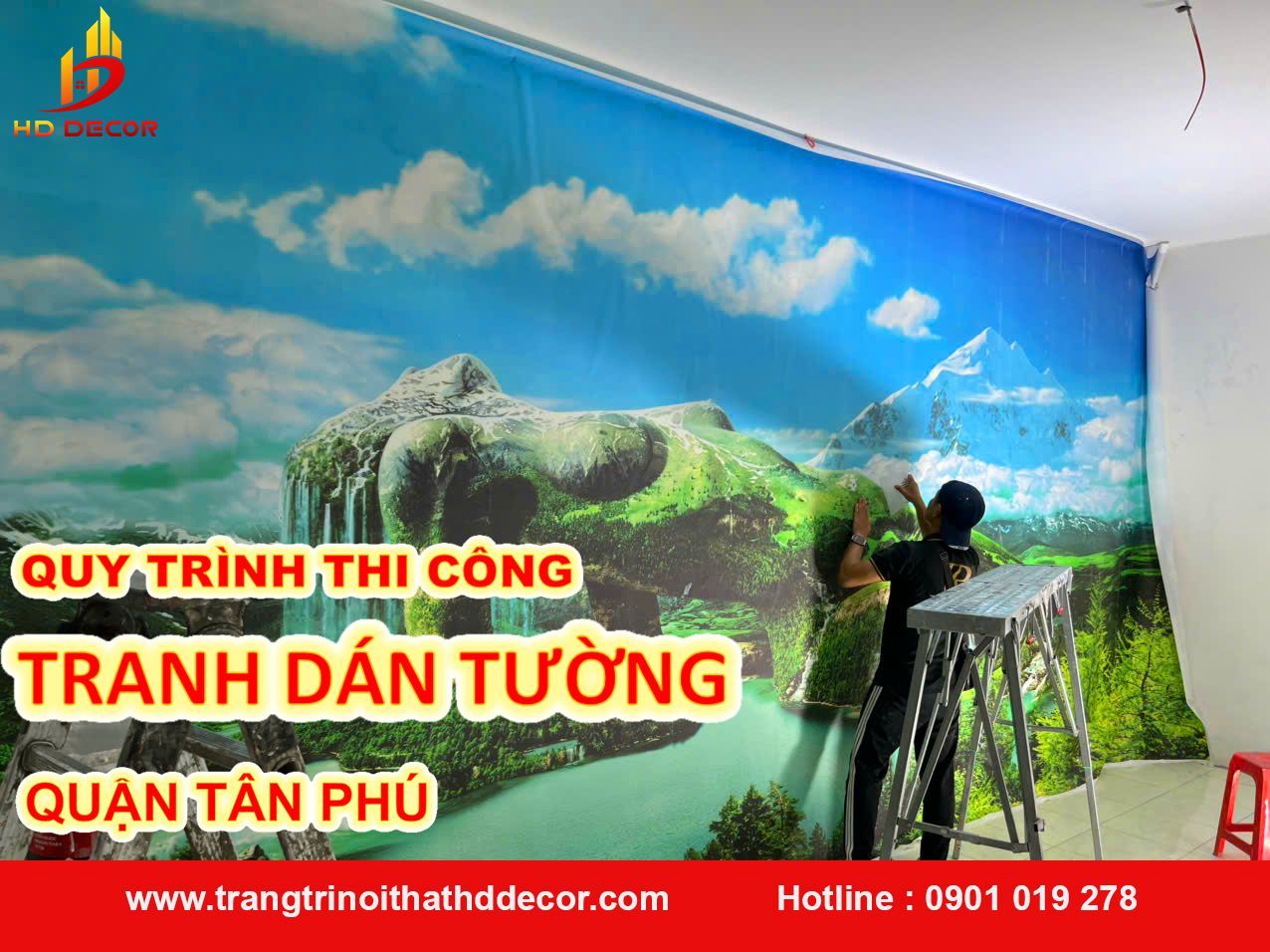 quy trình thi công tranh dán tường 
