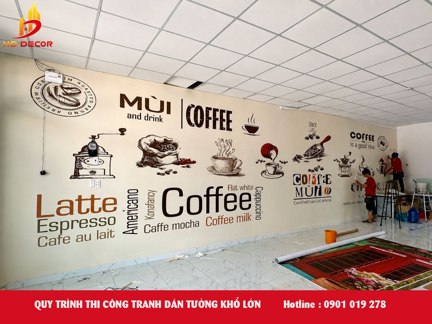 quy trình thi công tranh dán tường khổ lớn 