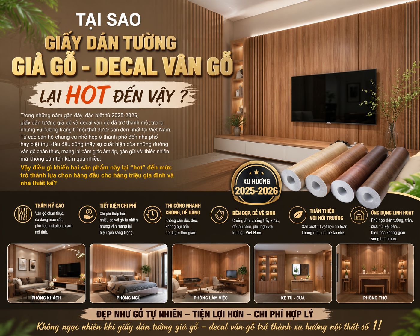 tại sao giấy dán tường - decal dán tường giả gỗ lại  được ưa thích đến vậy ?