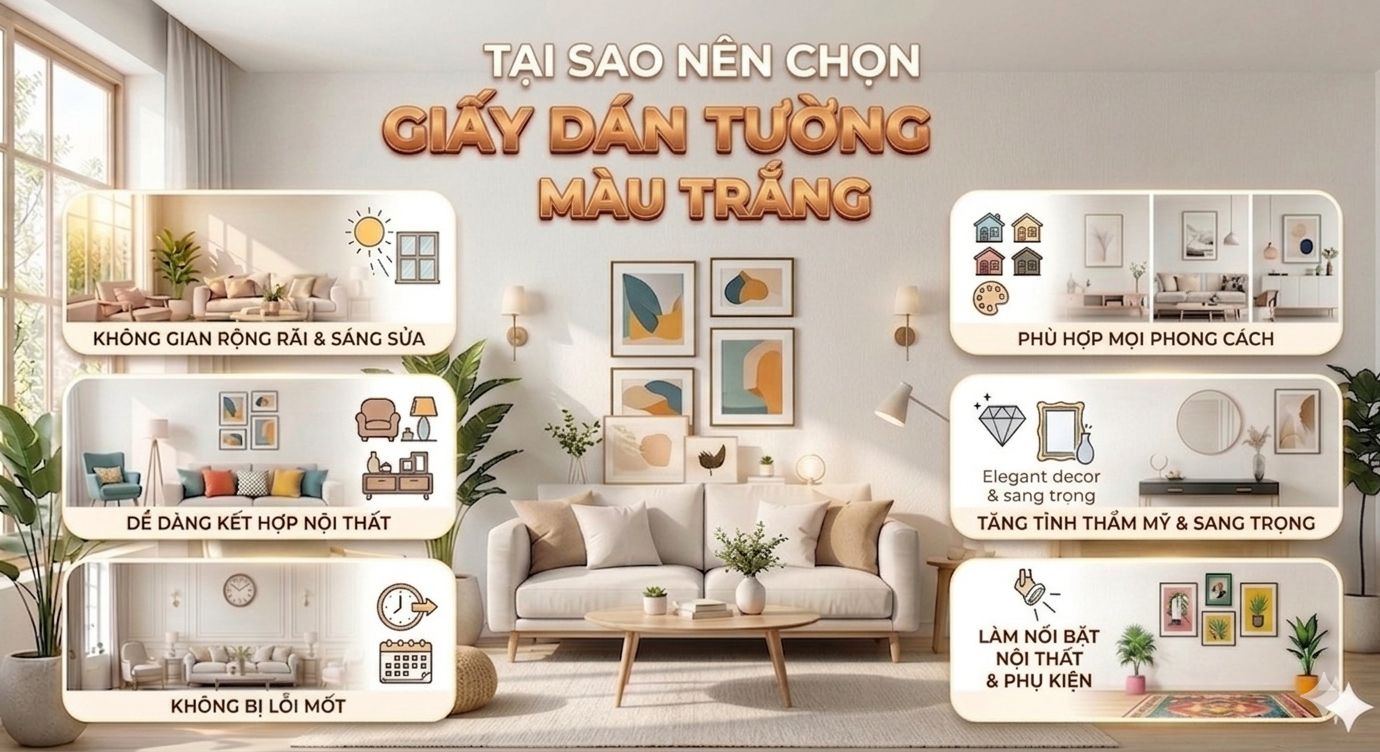 tại sao nên chọn giấy dán tường màu trắng
