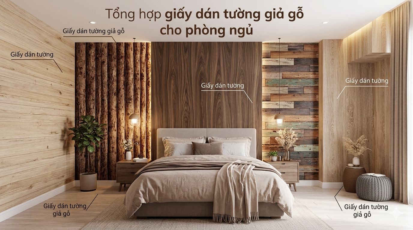 tổng hợp những mẫu giấy dán tường giả gỗ cho phòng ngủ