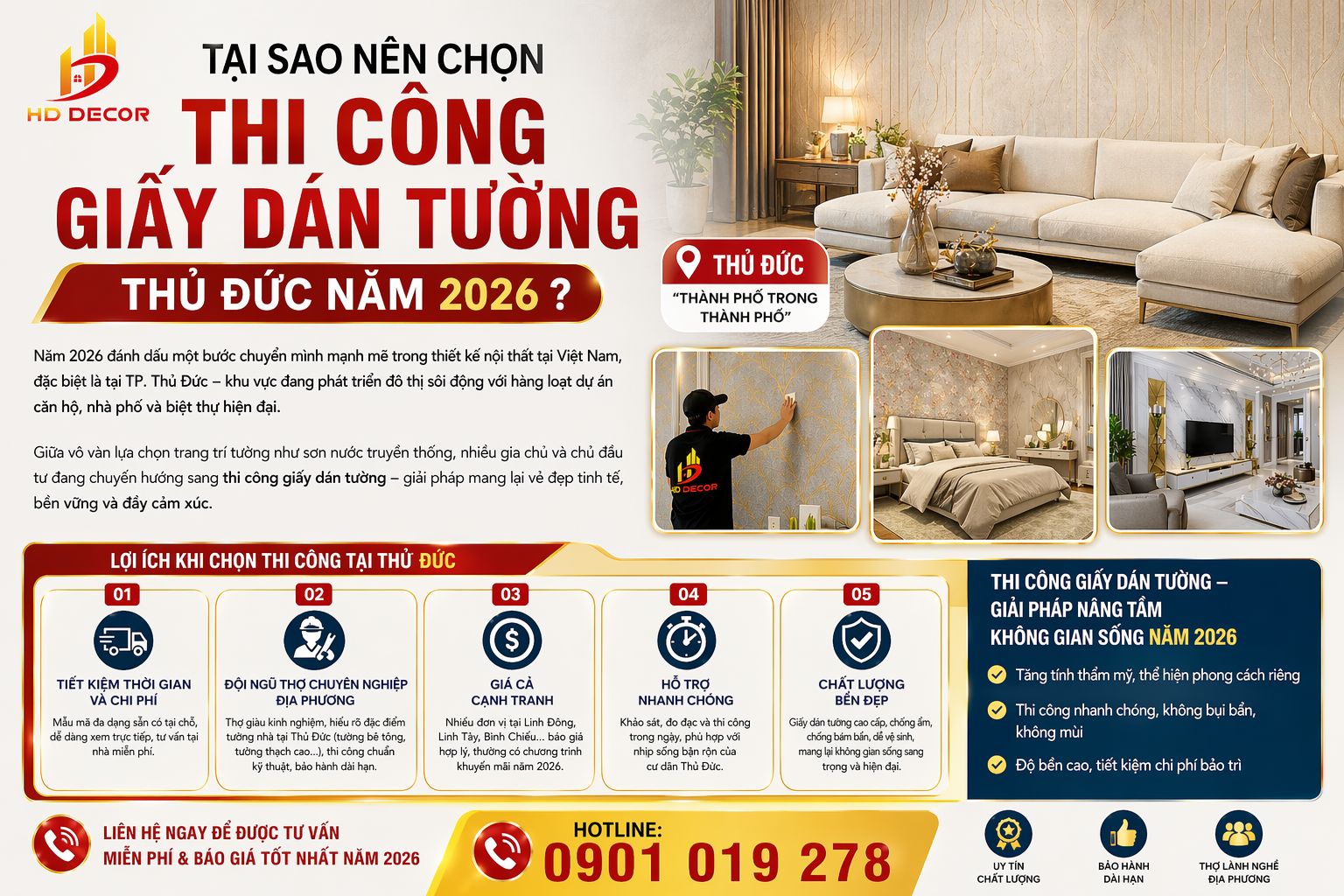 tại sao nên chọn thi công giấy dán tường thủ đức năm 2026 ?