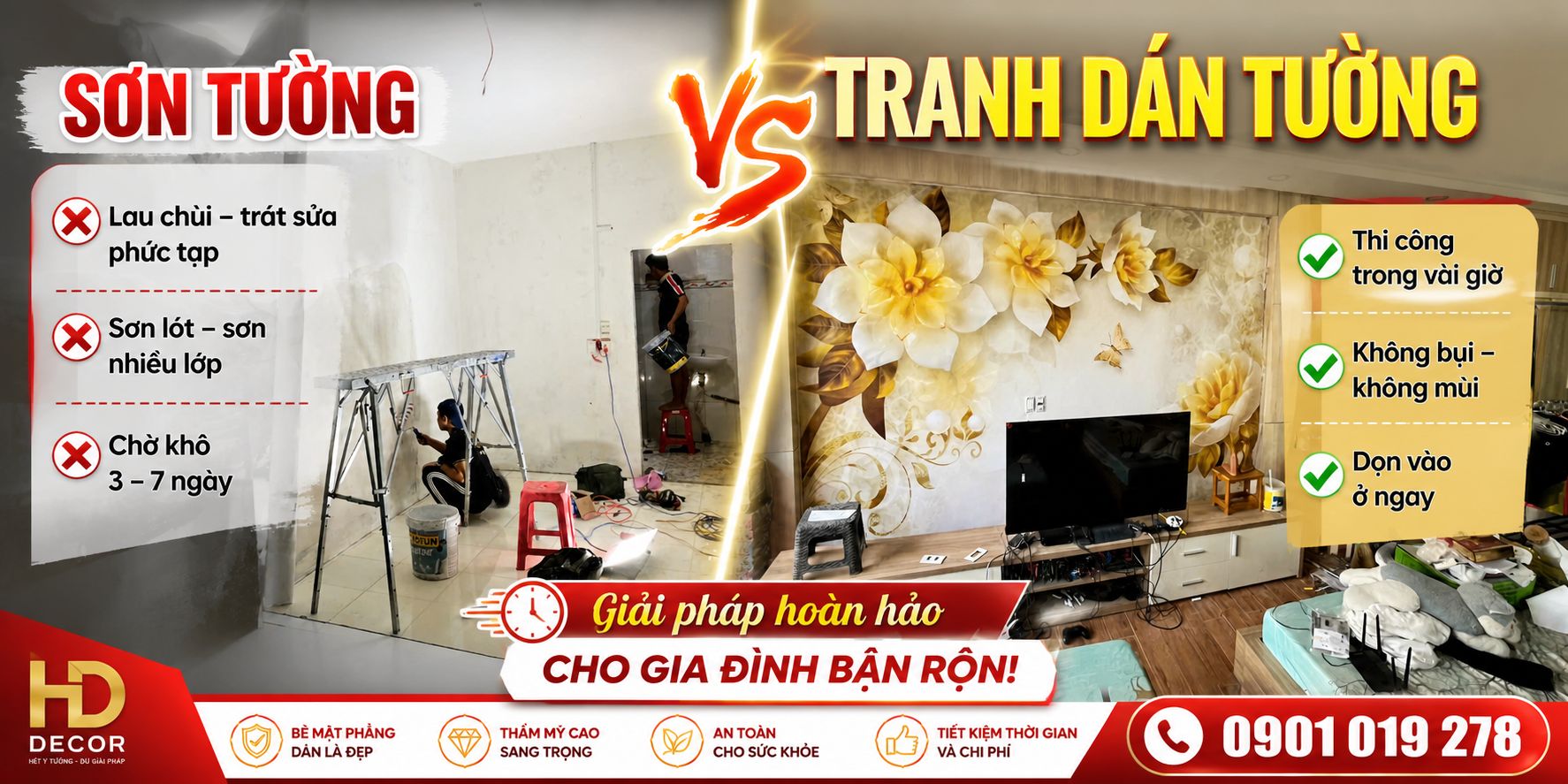 tại sao nên chọn thi công tranh dán tường thay vì sơn tường ?