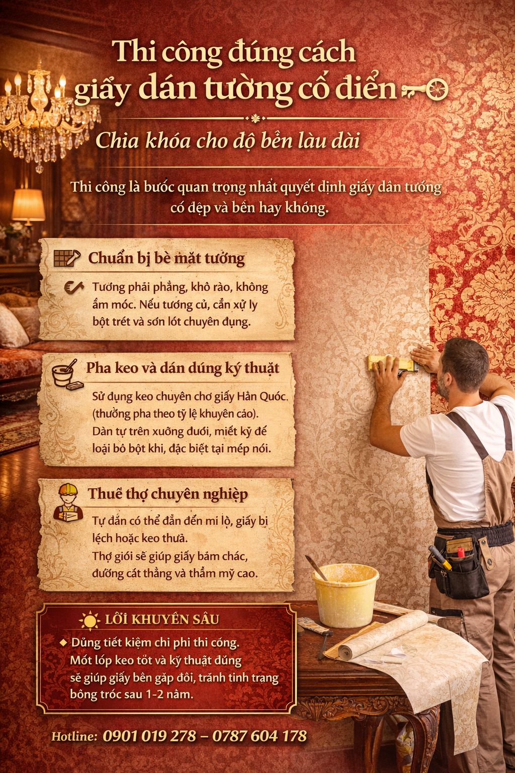thi công giấy dán tường cổ điển hàn quốc