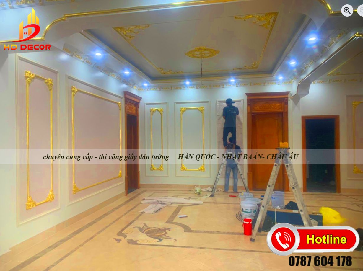 thi công giấy dán tường cổ điển 