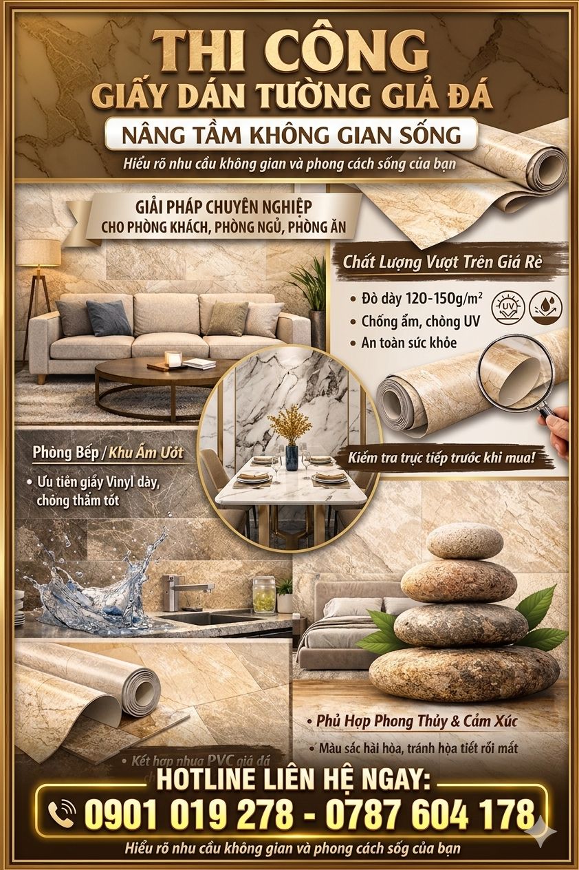 thi công giấy dán tường giả đá 