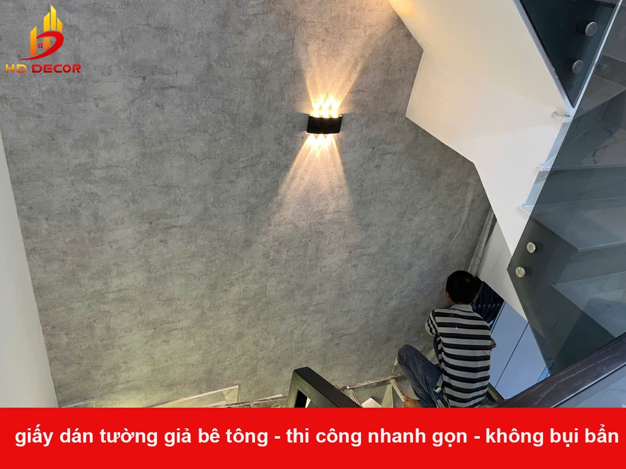 thi công giấy dán tường giả bê tông nhanh chóng- không bụi bẩn 