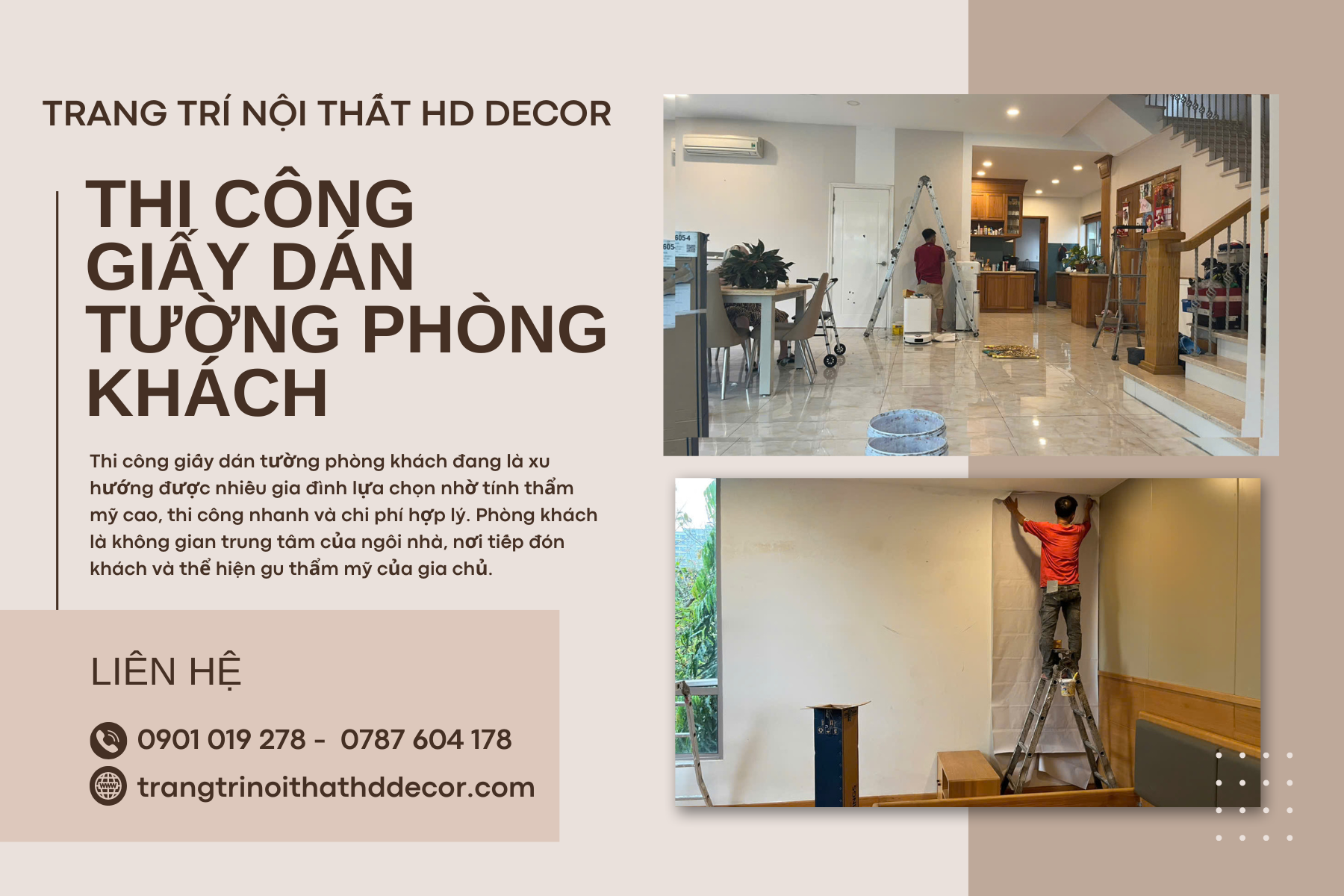 thi công giấy dán tường phòng khách