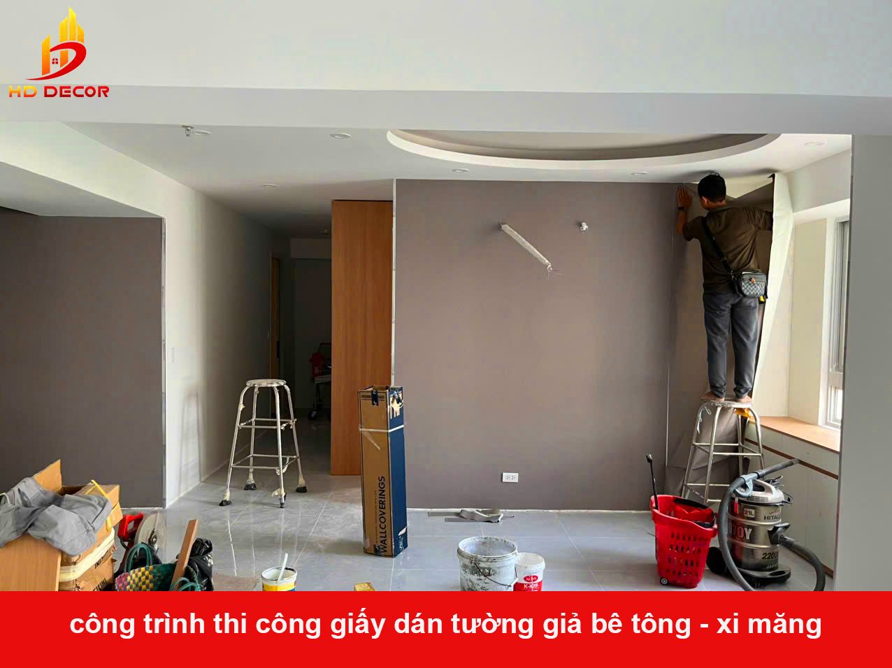 thi công giấy dán tường giả bê tông - xi măng giá rẻ 
