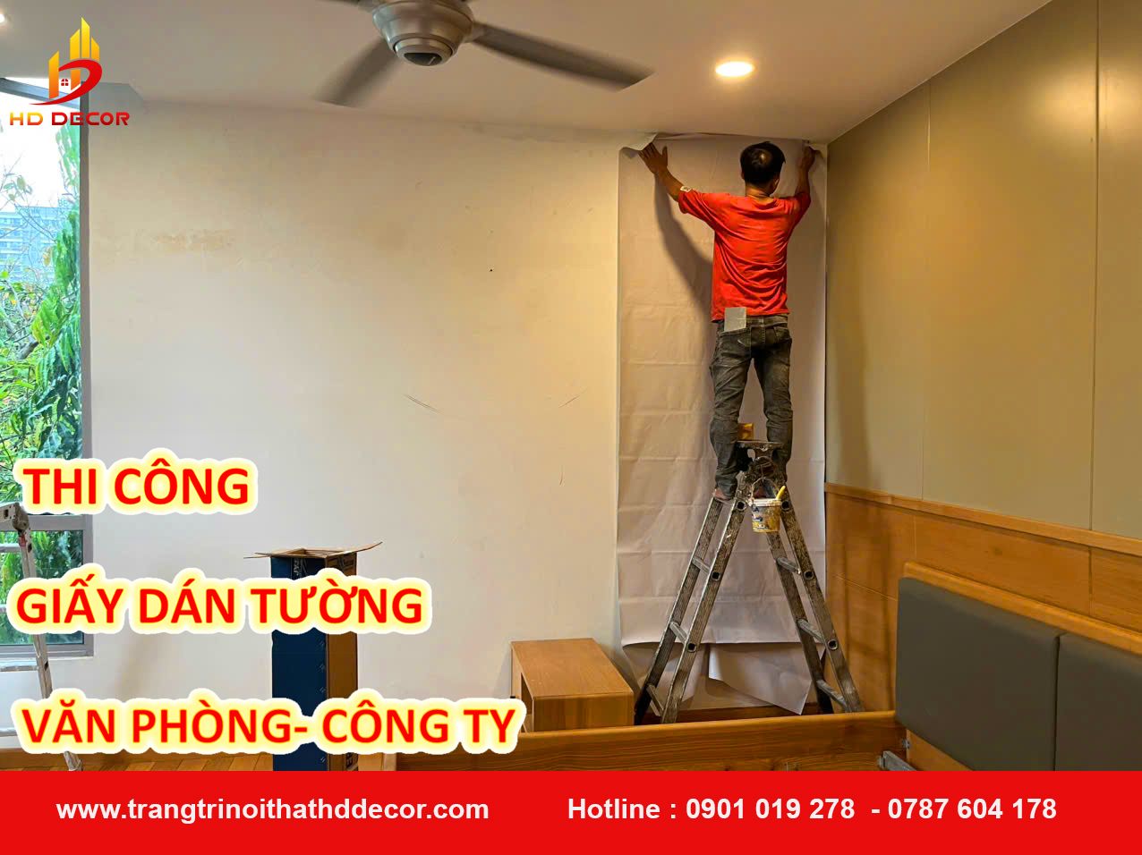 thi công giấy dán tường cho văn phòng - công ty 