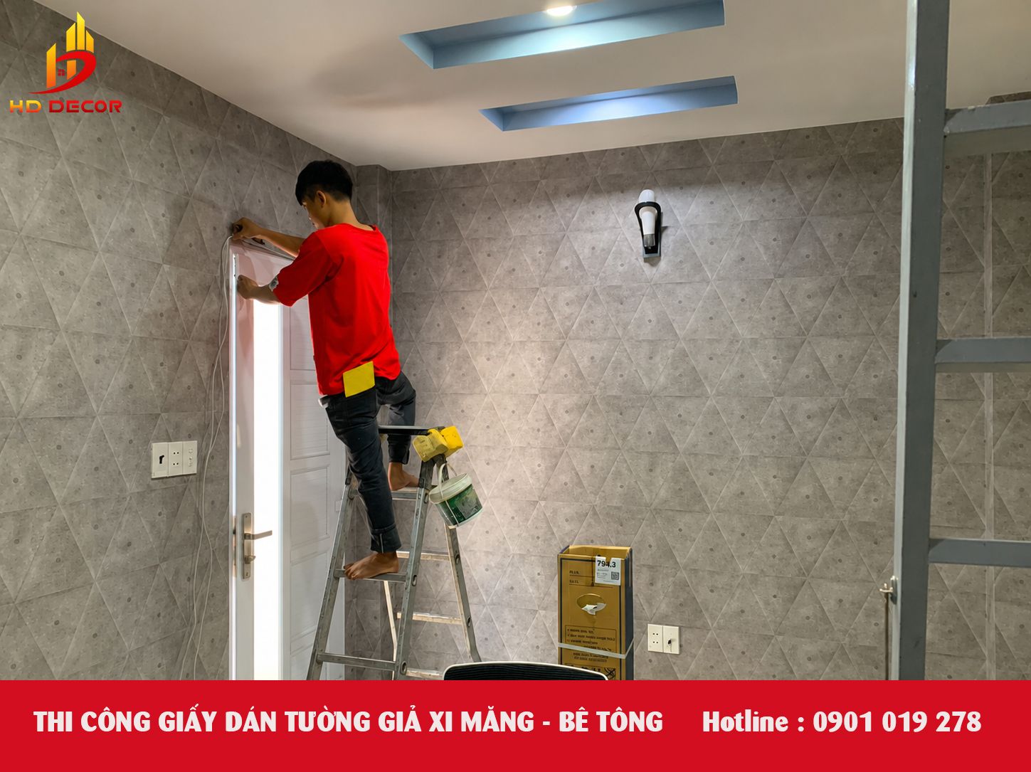 thi công giấy dán tường giả xi măng bê tông