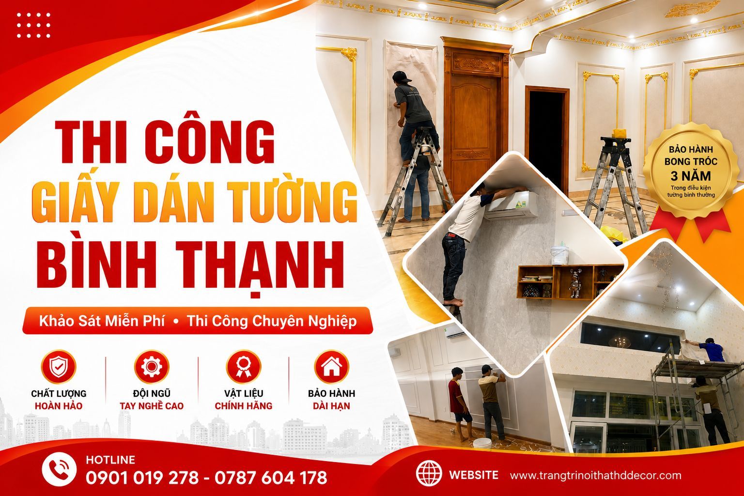 thi công giấy dán tườntg quận bình thạnh - khảo sát tận nơi