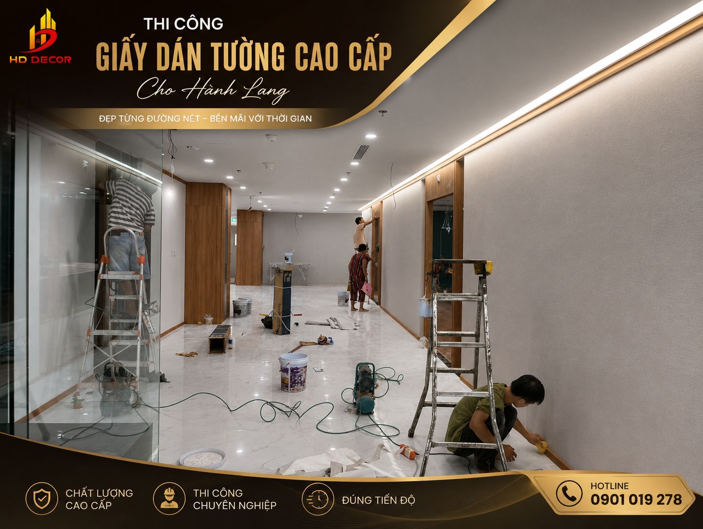 thi công giấy dán tường cao cấp cho hành lang