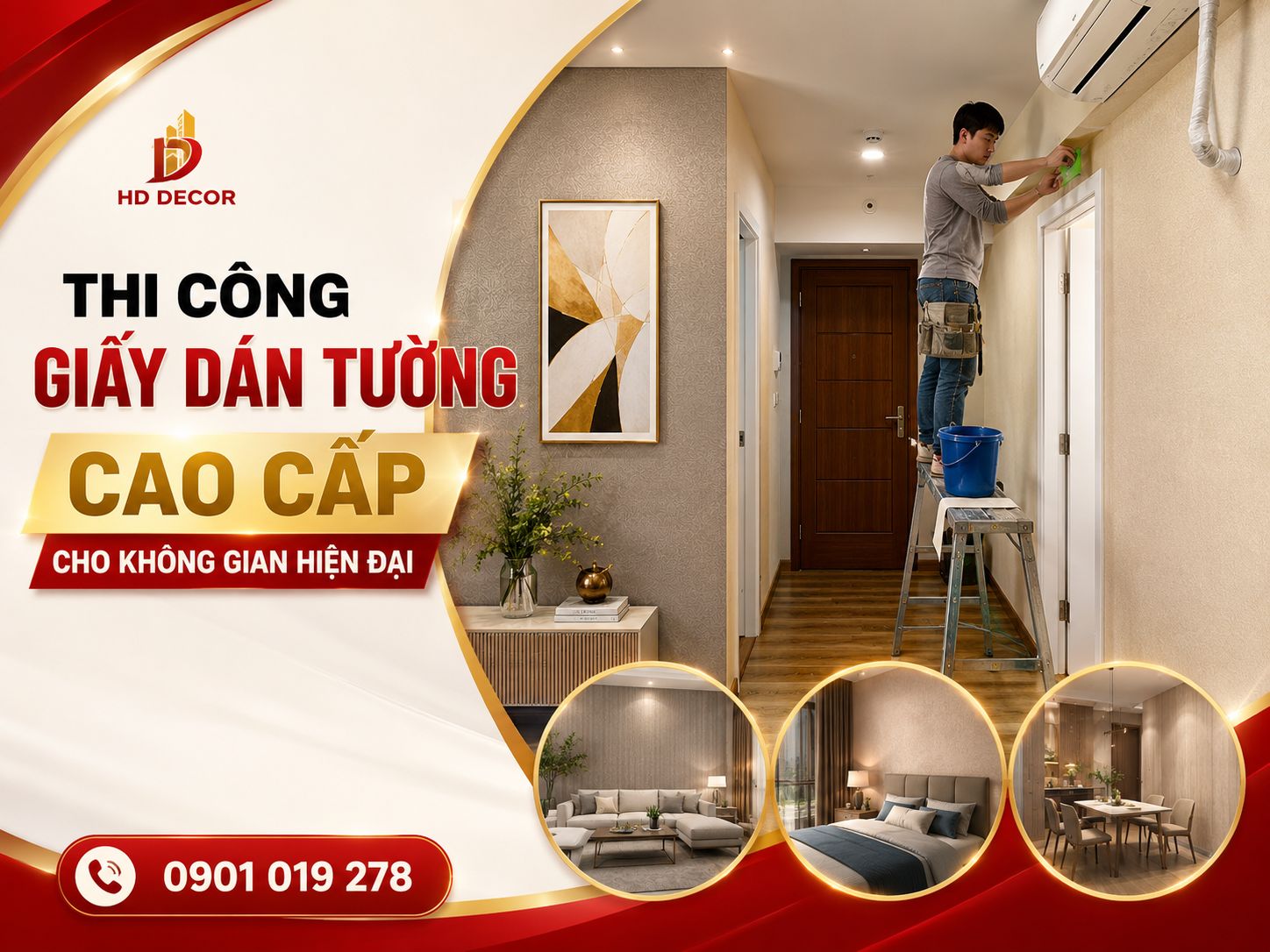 thi công giấy dán tường cao cấp cho không gian hiện đại
