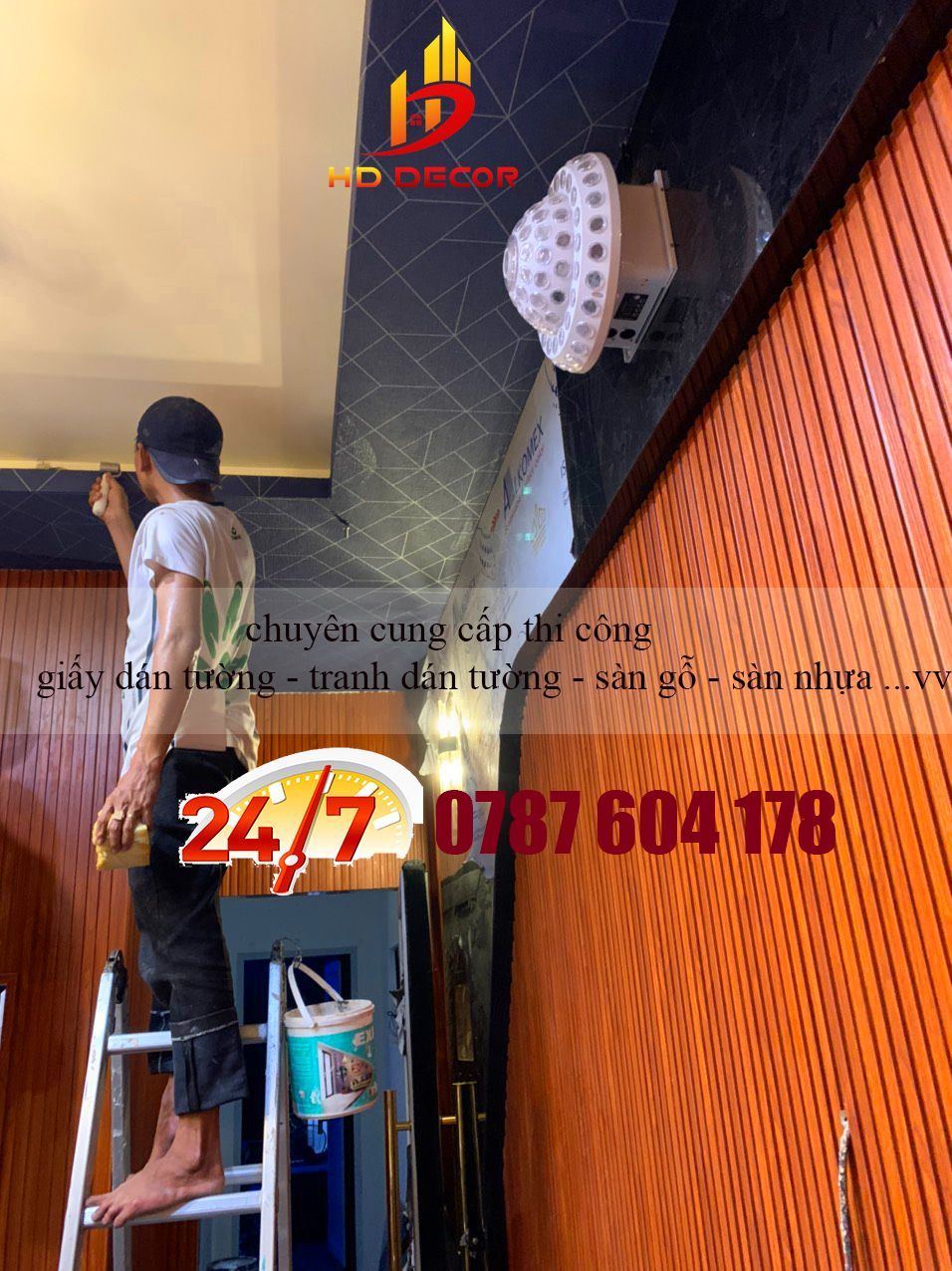 thi công giấy dán tường trần nhà