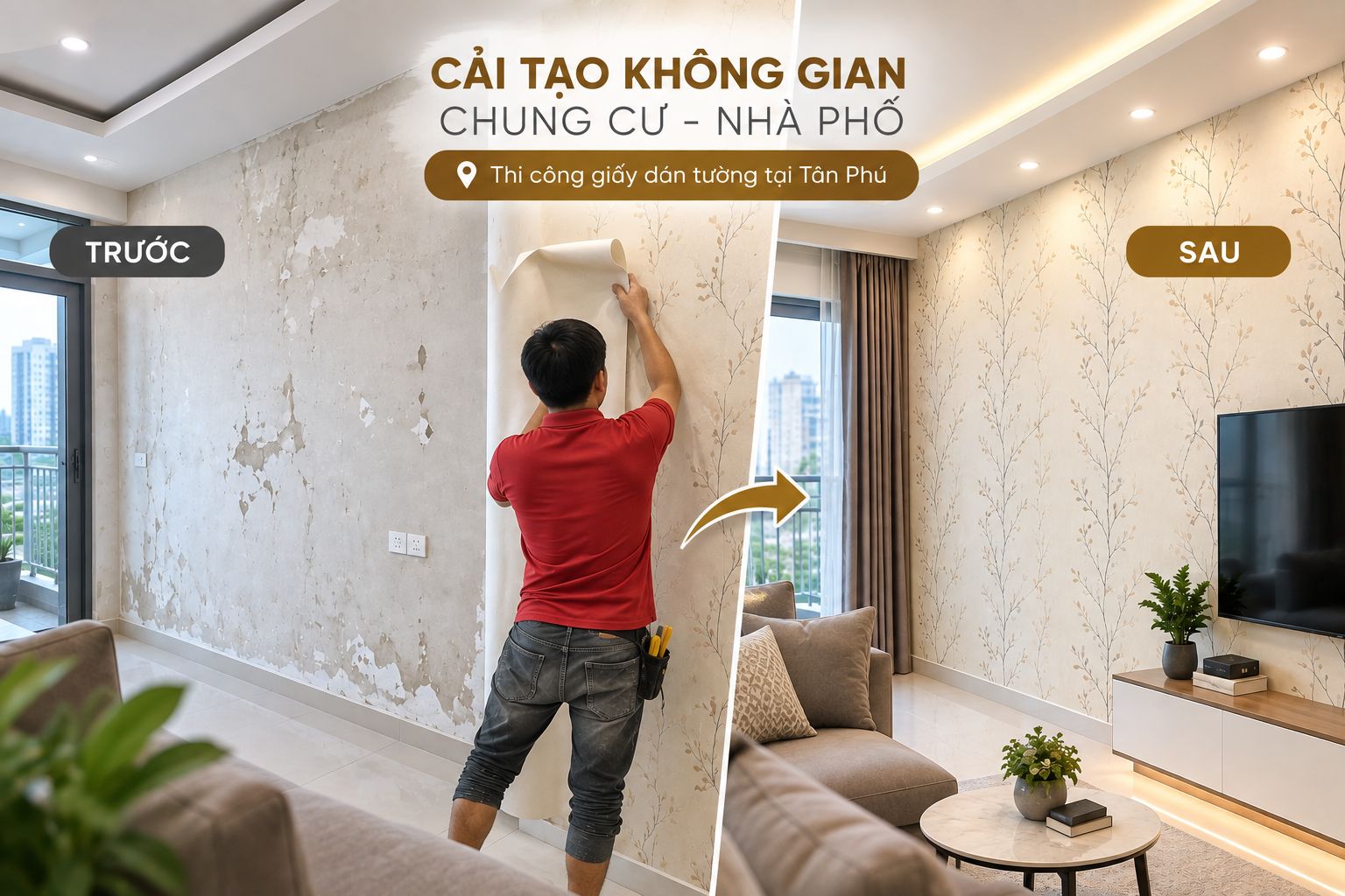 thi công giấy dán tường chung cư - nhà phố 