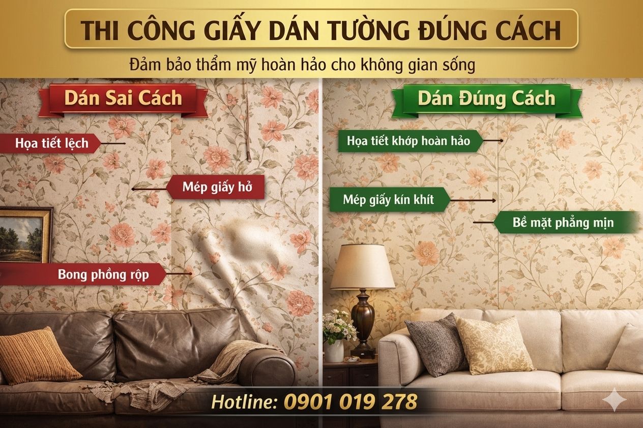 thi công giấy dán tường đúng cách đảm bảo thẩm mỹ hoàn  hảo cho không gian sống 