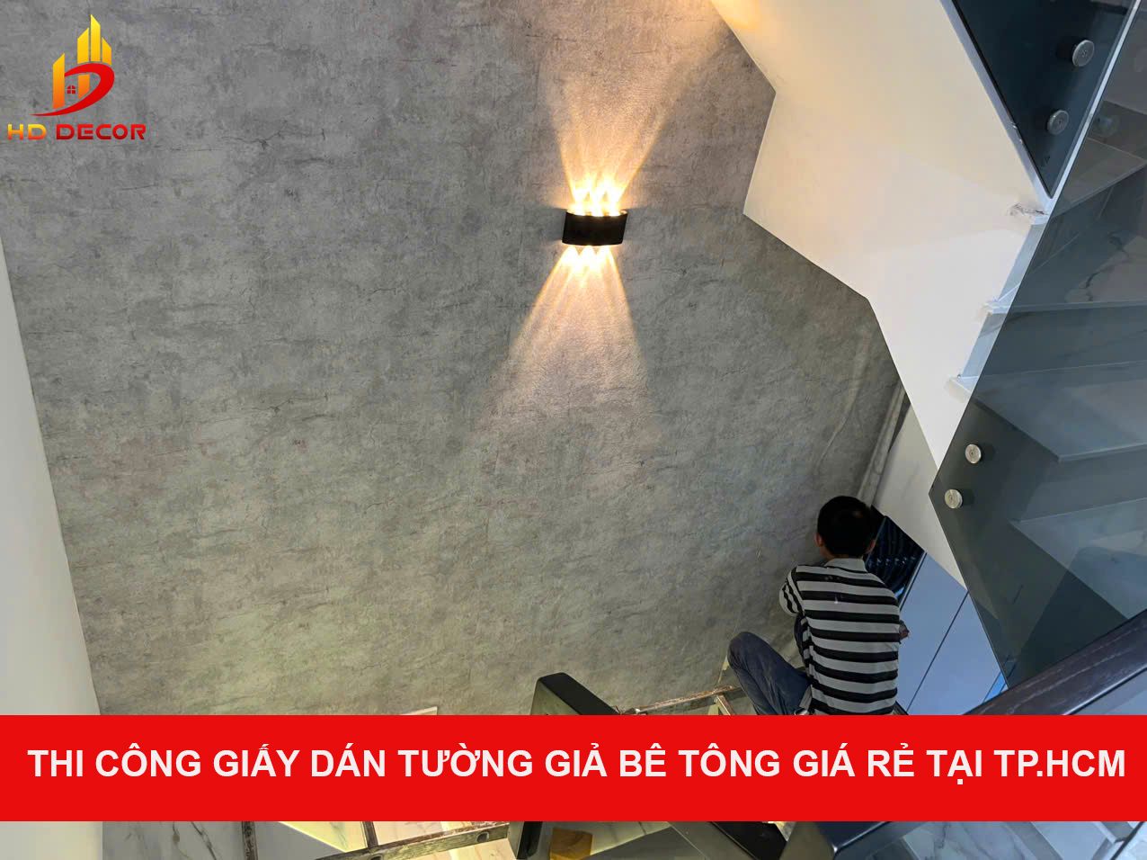 thi công giấy dán tường giả bê tông 