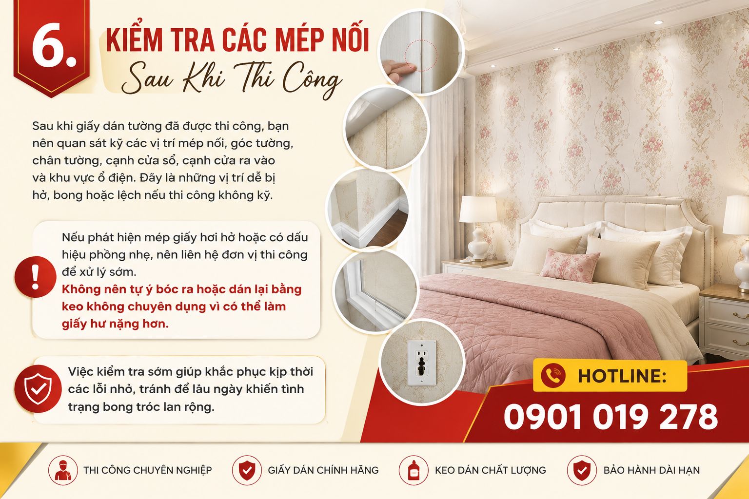 thi công giấy dán tường phòng ngủ 