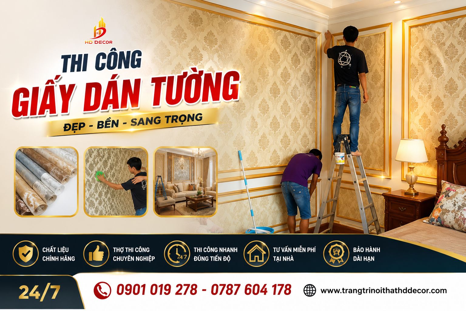 thi công giấy dán tường giá rẻ 