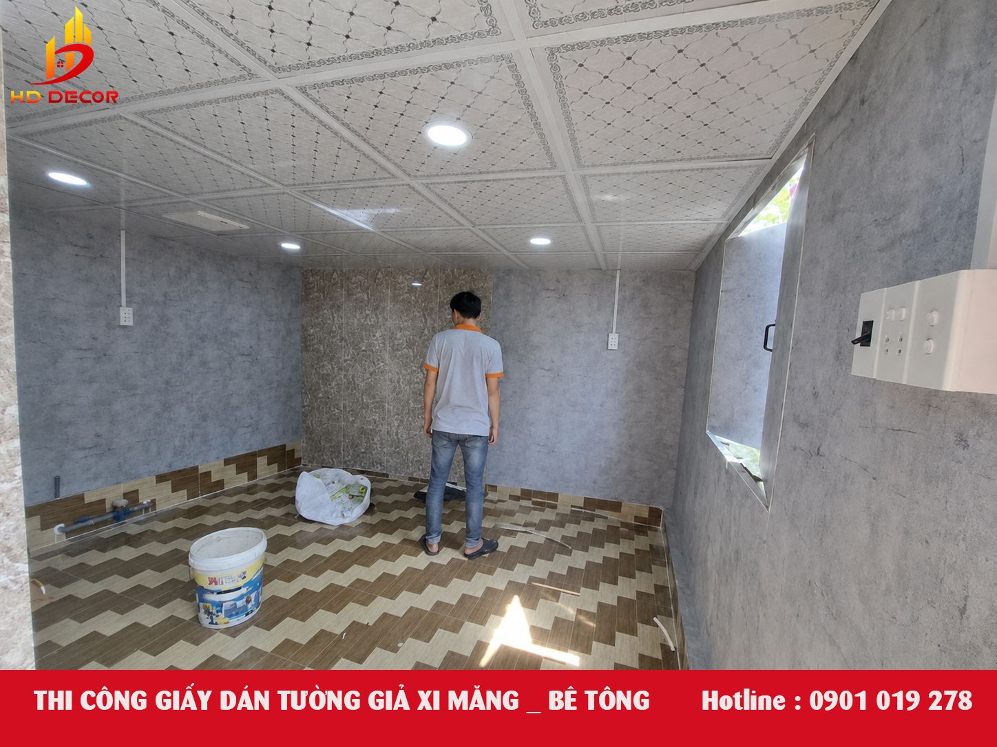 thi công giấy dán tường giả bê tông - xi măng
