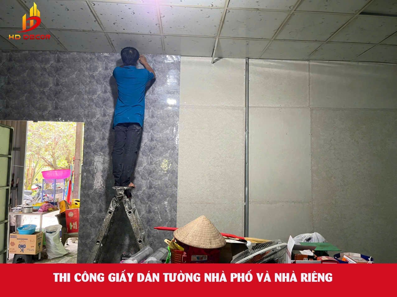 thi công giấy dán tường nhà ở và nhà riêng 