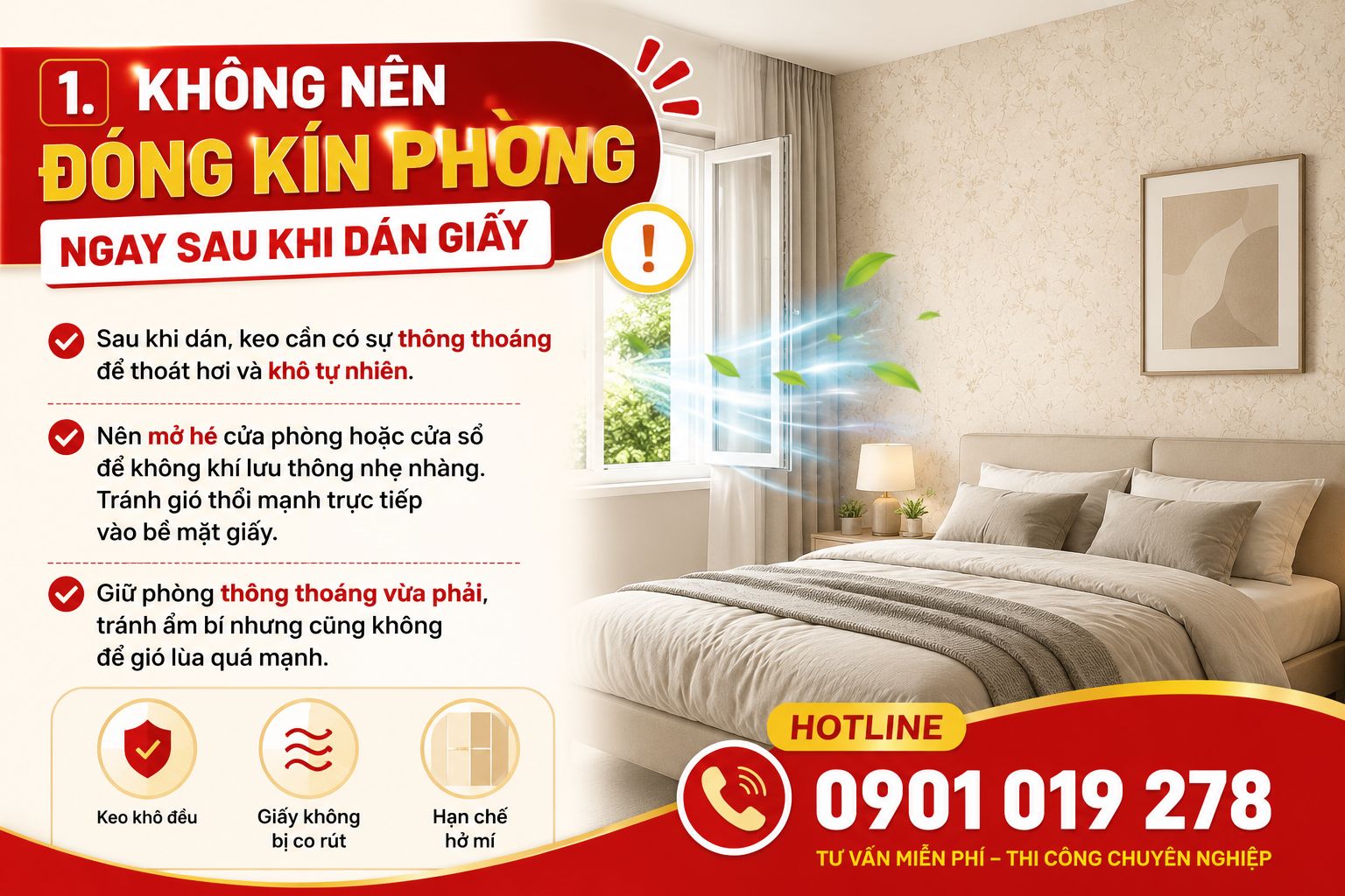 thi công giấy dán tường phòng ngủ 