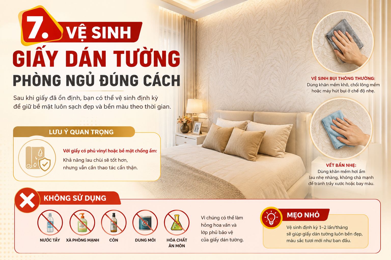 thi công giấy dán tường phòng ngủ 