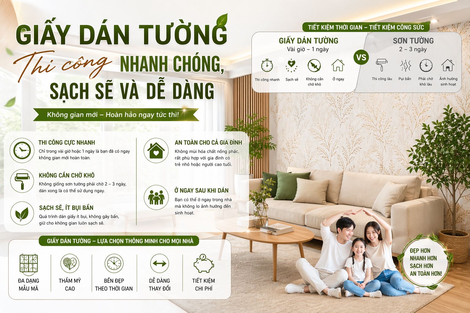 thi công giấy dán tường nhanh chóng sạch sẽ