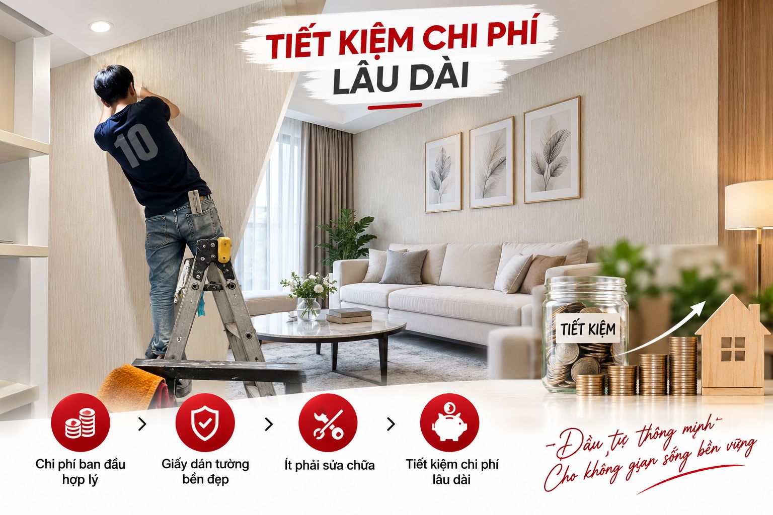 thi công giấy dán tường tiết kiệm chi phí lâu dài