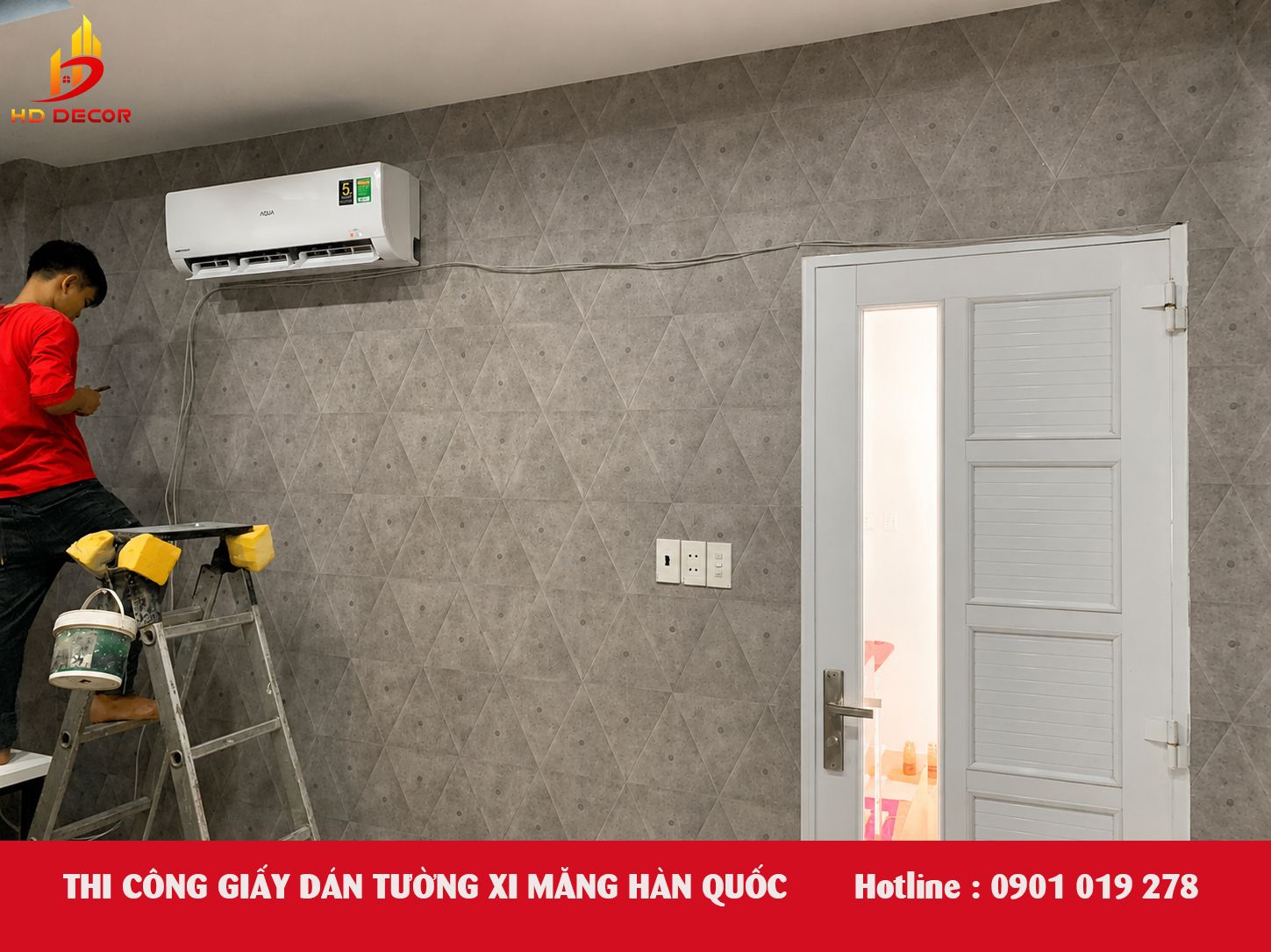 thi công giấy dán tường bê tông xi măng hàn quốc
