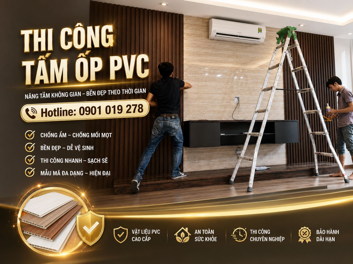 thi công tấp ốp pvc