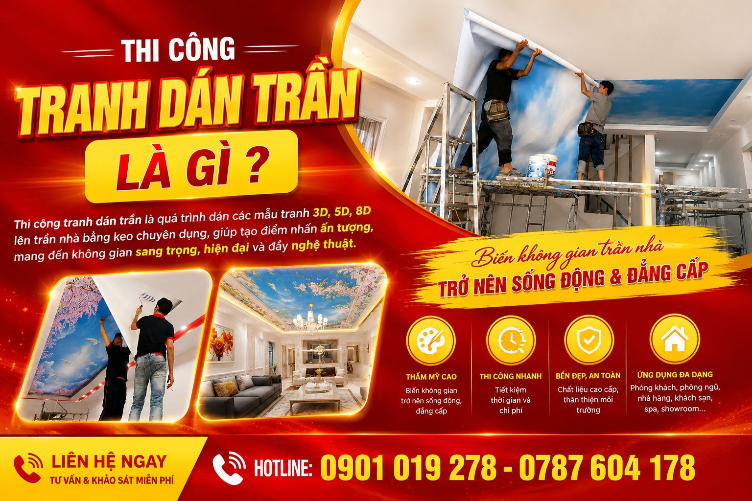 thi công tranh dán trần là gì ?