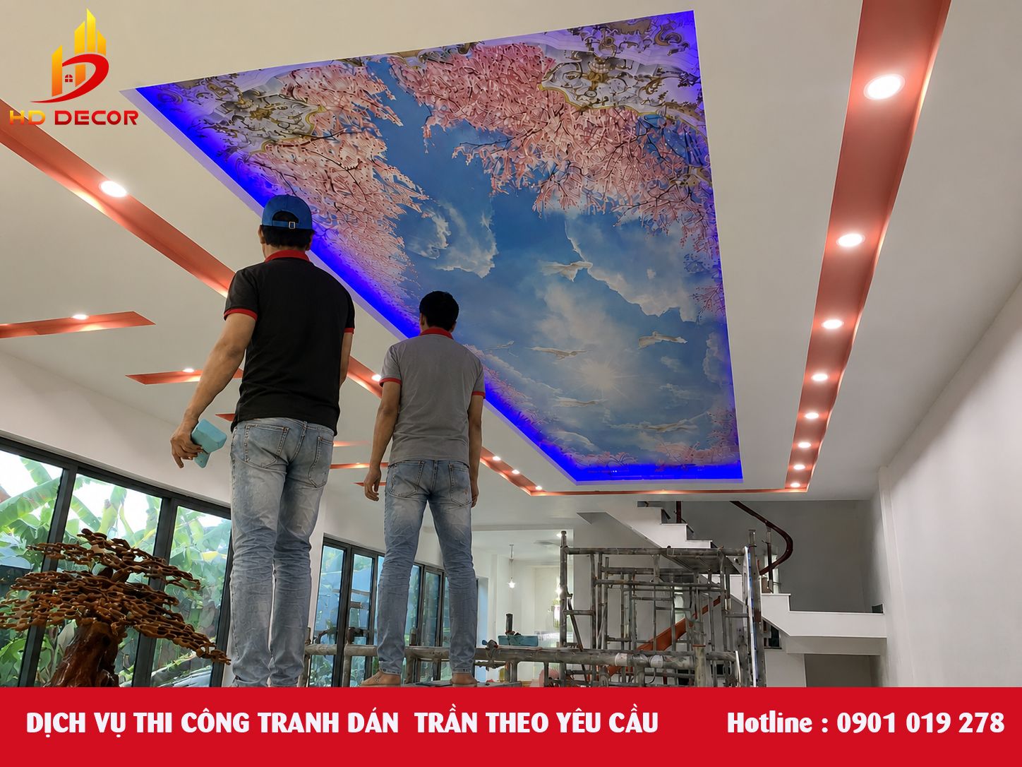 thi công tranh dán trần theo yêu cầu