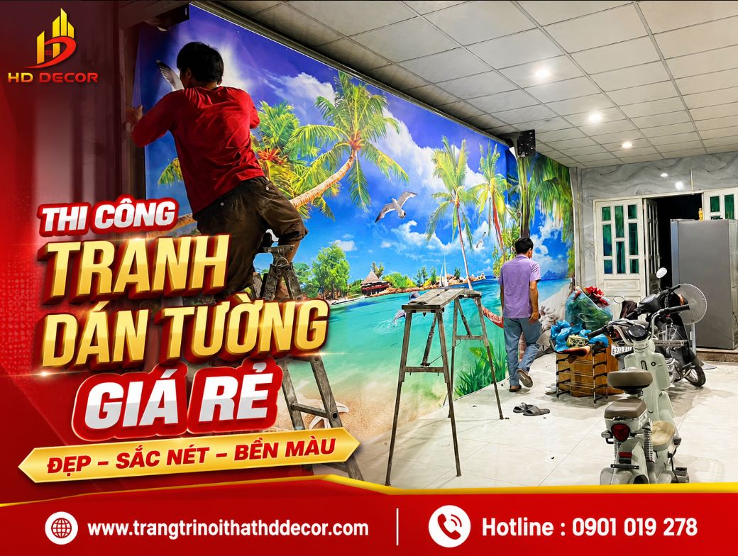 thi công tranh dán tường giá rẻ 
