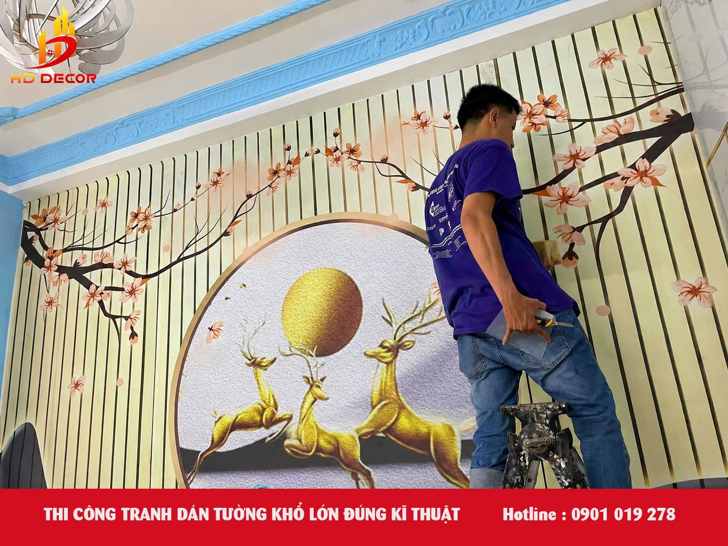 thi công tranh dán tường khổ lớn đúng cách