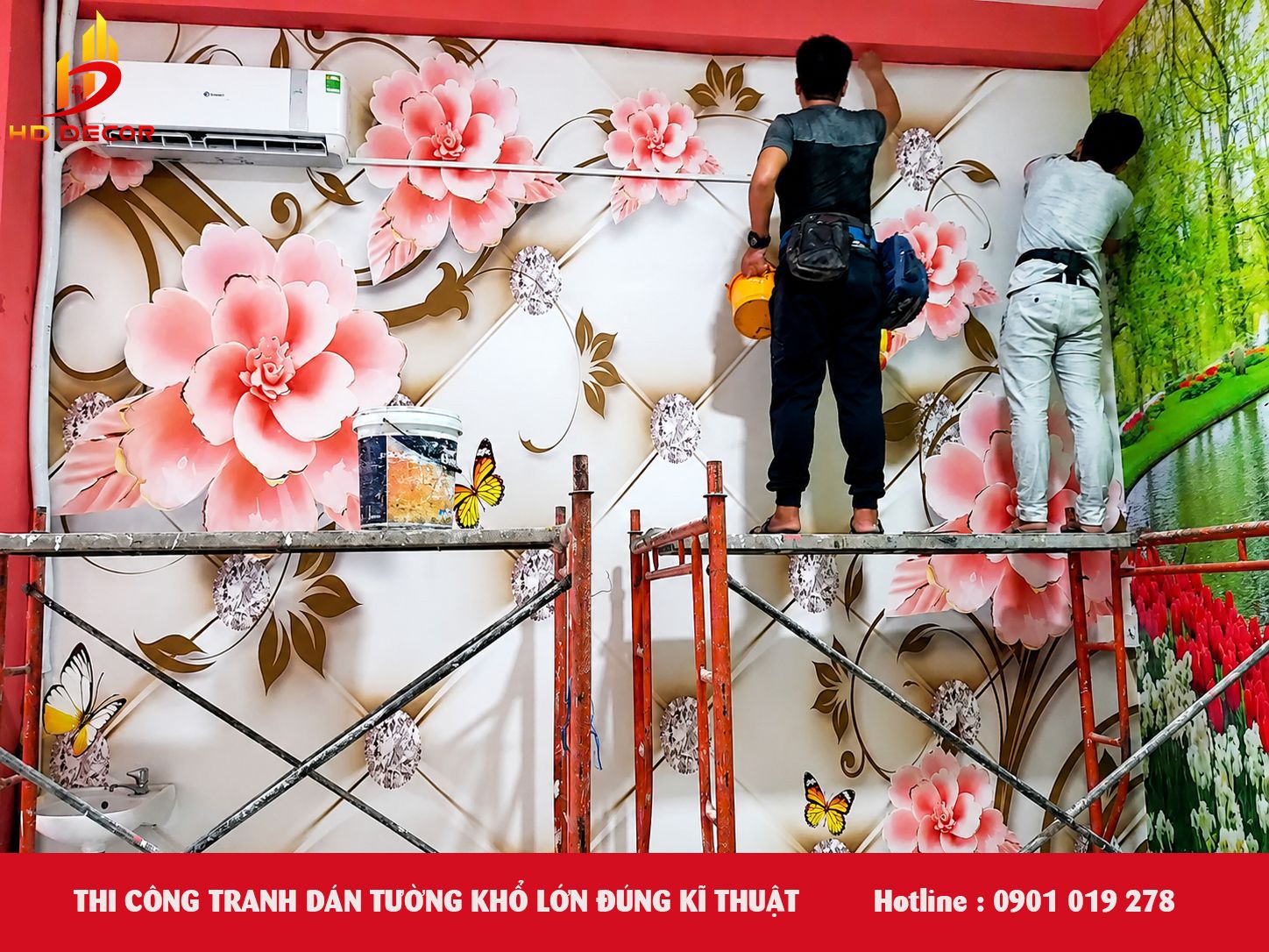 thi công tranh dán tường khổ lớn đúng kĩ thuật