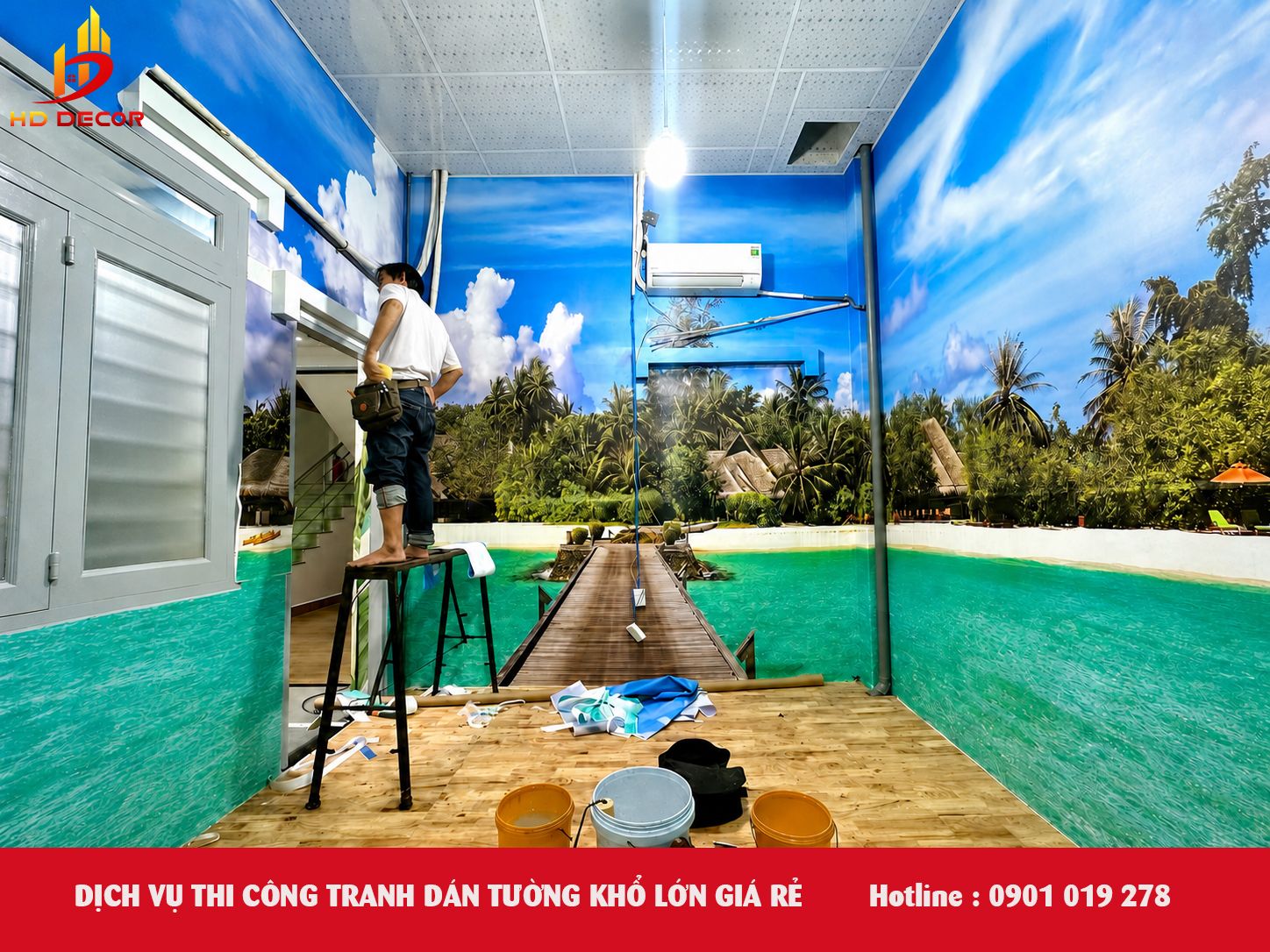 thi công tranh dán tường giá rẻ 