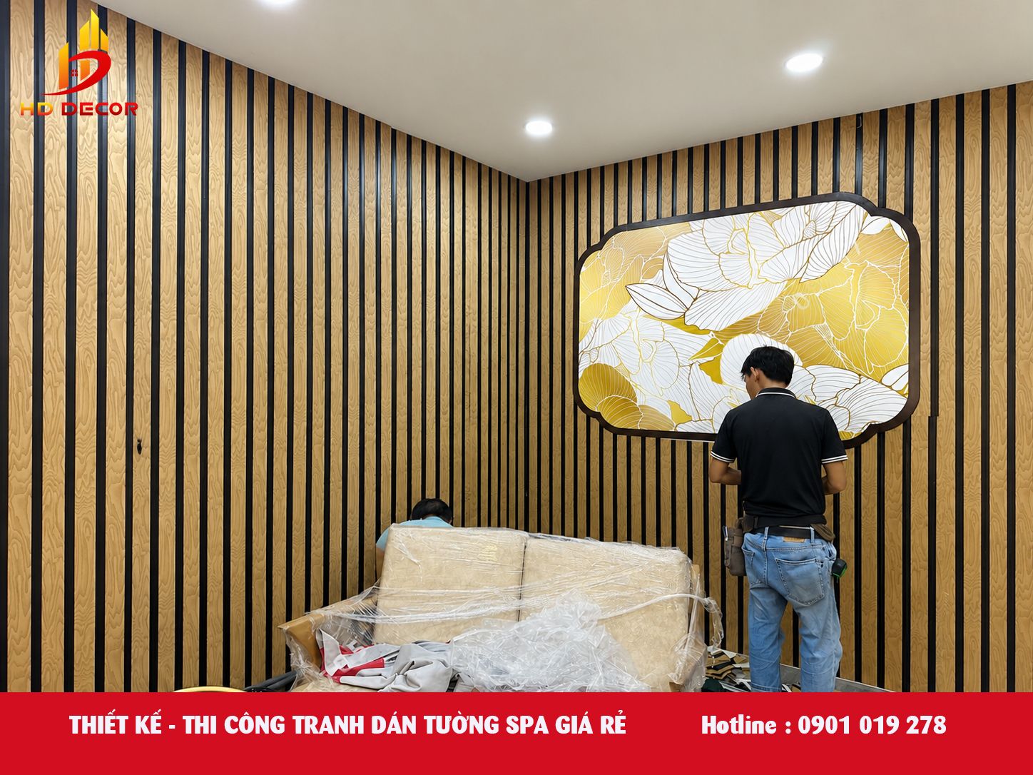 thi công tranh dán tường spa giá rẻ