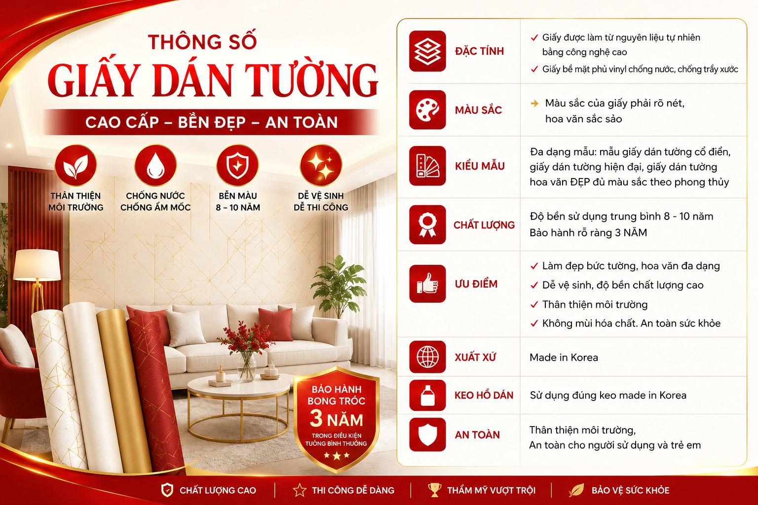 thông số kĩ thuật giấy dán tường 