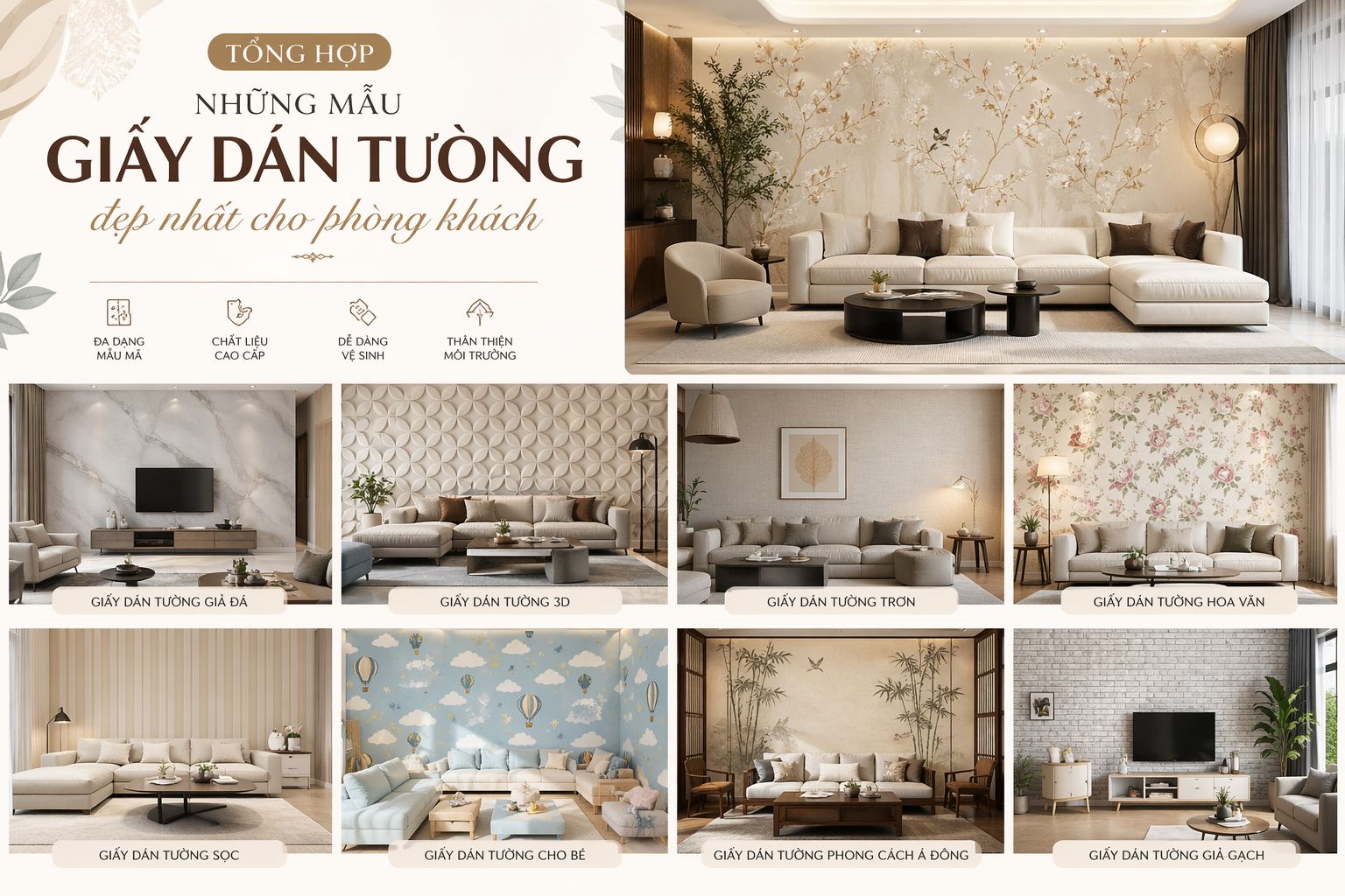 tổng hợp những mẫu giấy dán tường đẹp nhất cho phòng khách 
