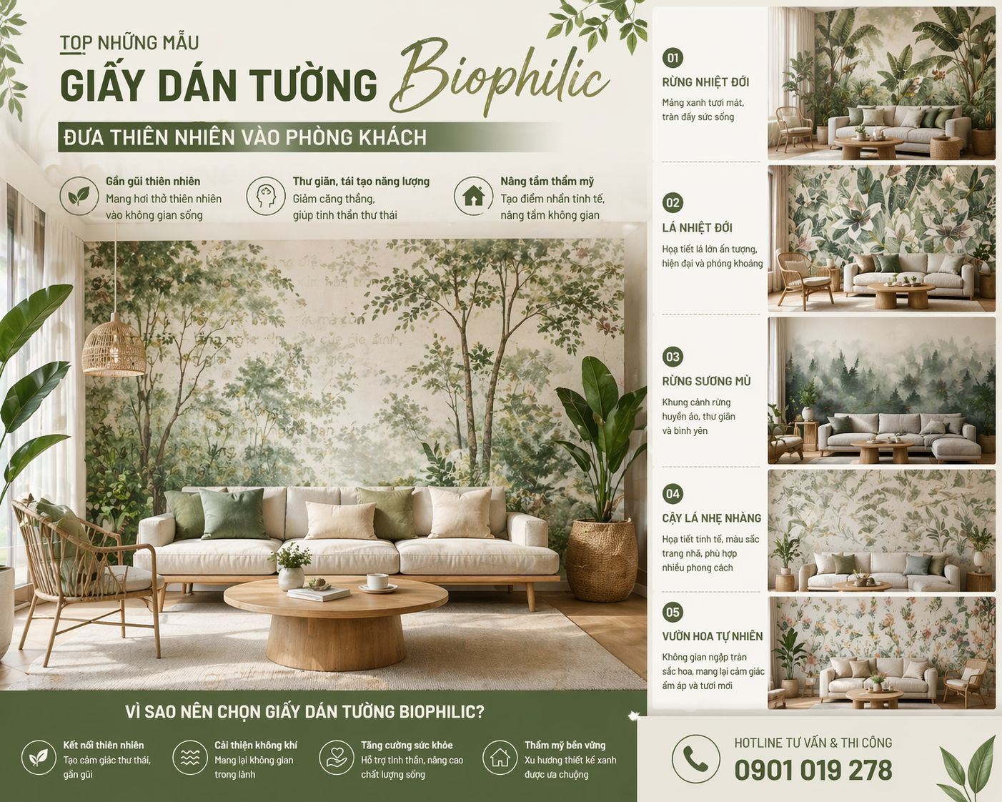 tổng hợp những mẫu giấy dán tường phong cách Biophilic